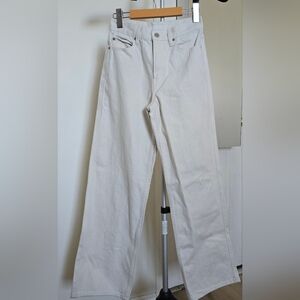 Uniqlo High Rise Wide Leg Baggy Jeans Off-White Cream Denim Size 23